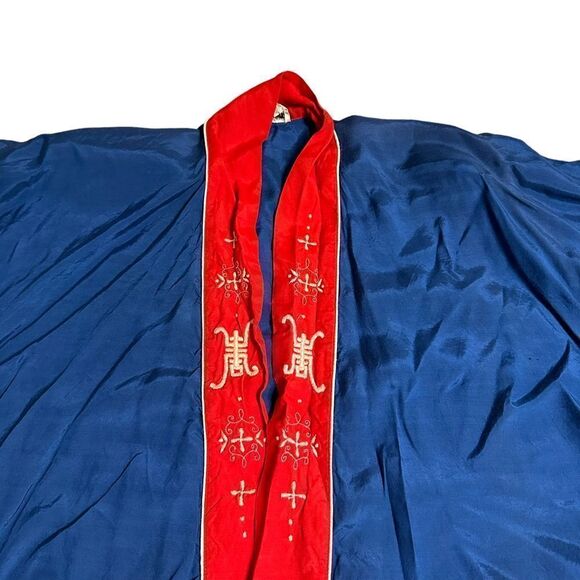 Vintage plum blossoms blue and red Kimono bath robe size large - Picture 7 of 8